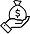 A hand holds a bag with a dollar sign on it
